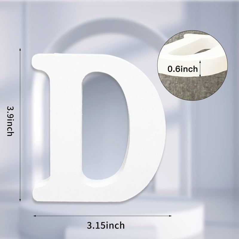 AOCEAN 4 Inch White Wood Letters Unfinished Wood Letter for Wall Decor Decorative Standing Letters Slices Sign Board Decoration for Craft Home Party Projects (D) - Image 2